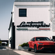 A photo of a red Lamborghini Urus SUV parked outside a building with the company logo on it.